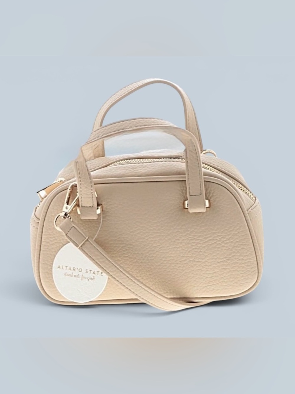 NWT Altar'd State Taupe Leatherette Mini Satchel with Gold Hardware - Picture 1 of 5